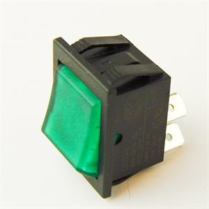 Vippekontakt med grønt lys - DPST 2 polet - slutte / bryde - hul 22 x 30 mm.